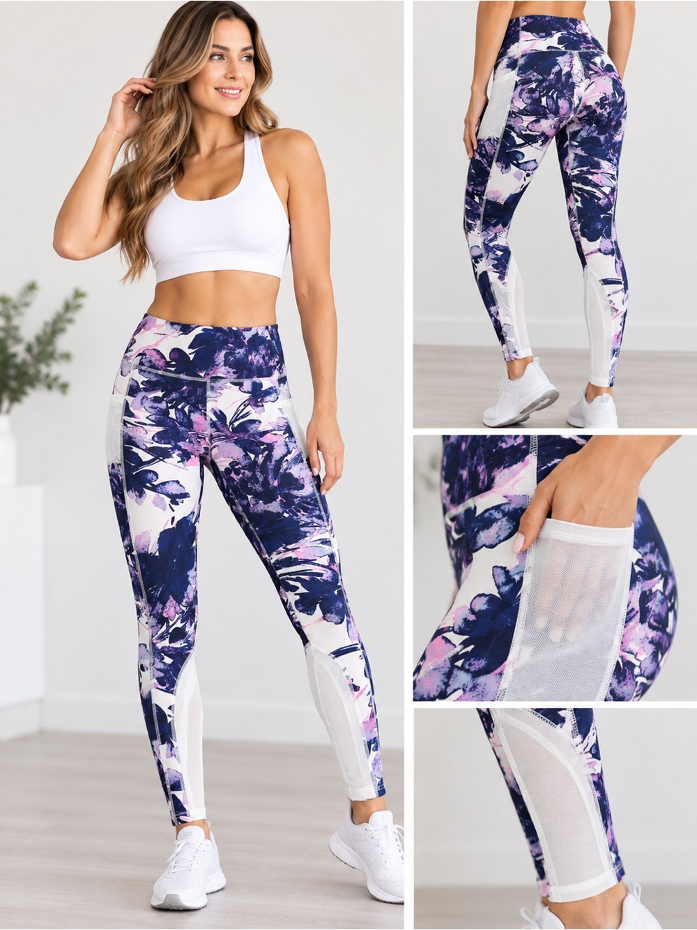 BSP Better Sports Performance Women’s Leggings Size L Floral Mesh Athletic Yoga